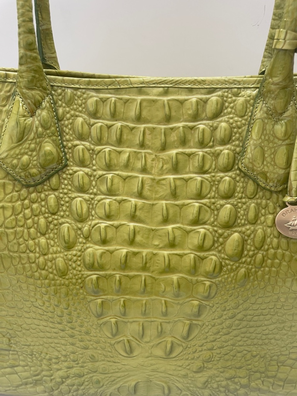 Brahmin Melbourne Crocodile Embossed Tote Bag Lime Green - Picture 2 of 11